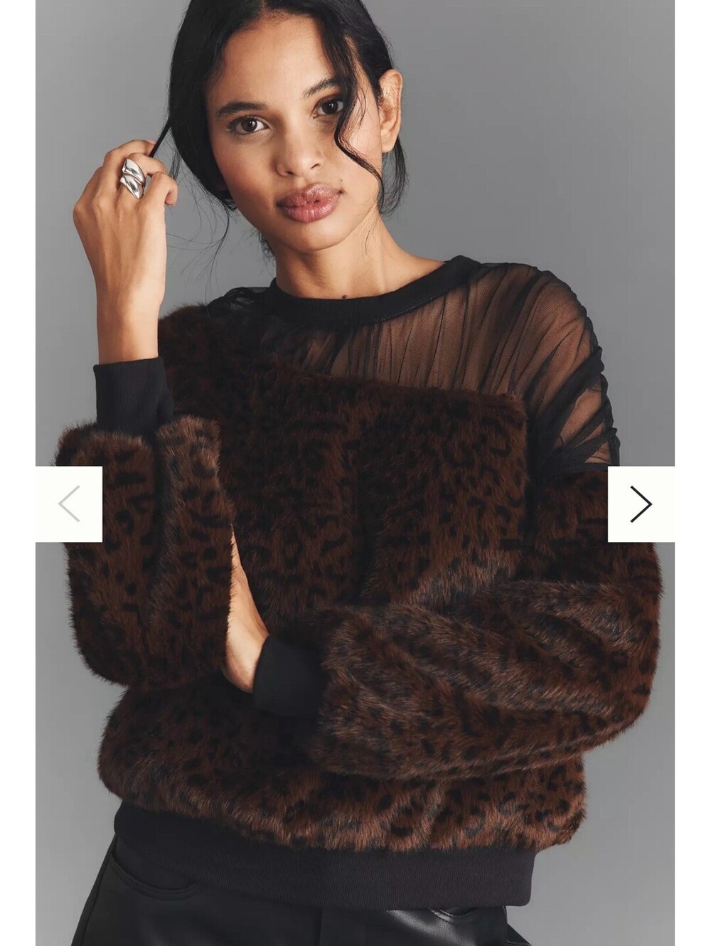 Maeve Faux Fur Inset Pullover Sweatshirt SIZE SMALL Cheetah Print